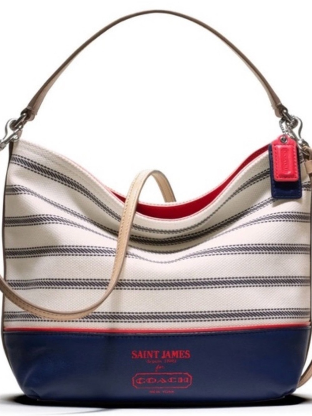 Saint James Canvas Shoulder Bag in Navy, Cream & Red